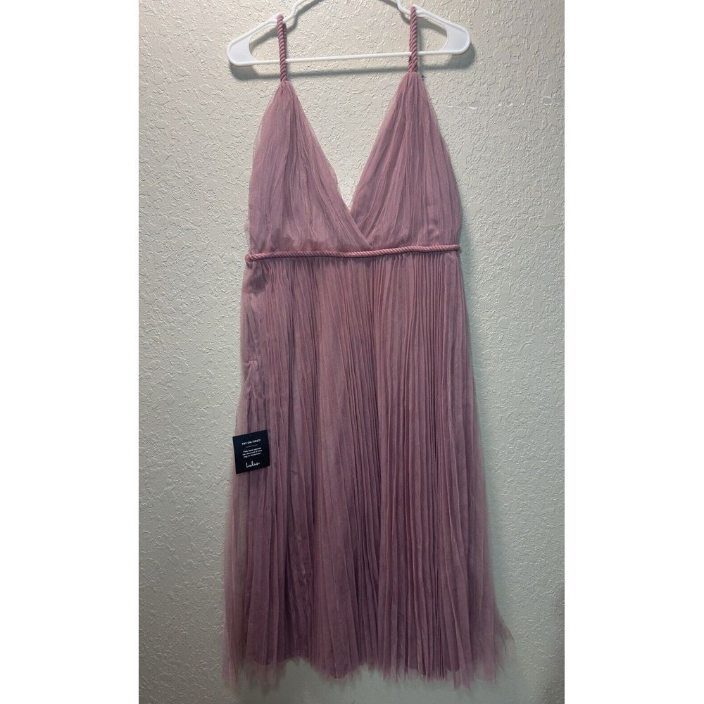 Lulus Women's Sweet Goddess Mesh Pleated Sleeveless Midi Dress Size XL Mauve #25
